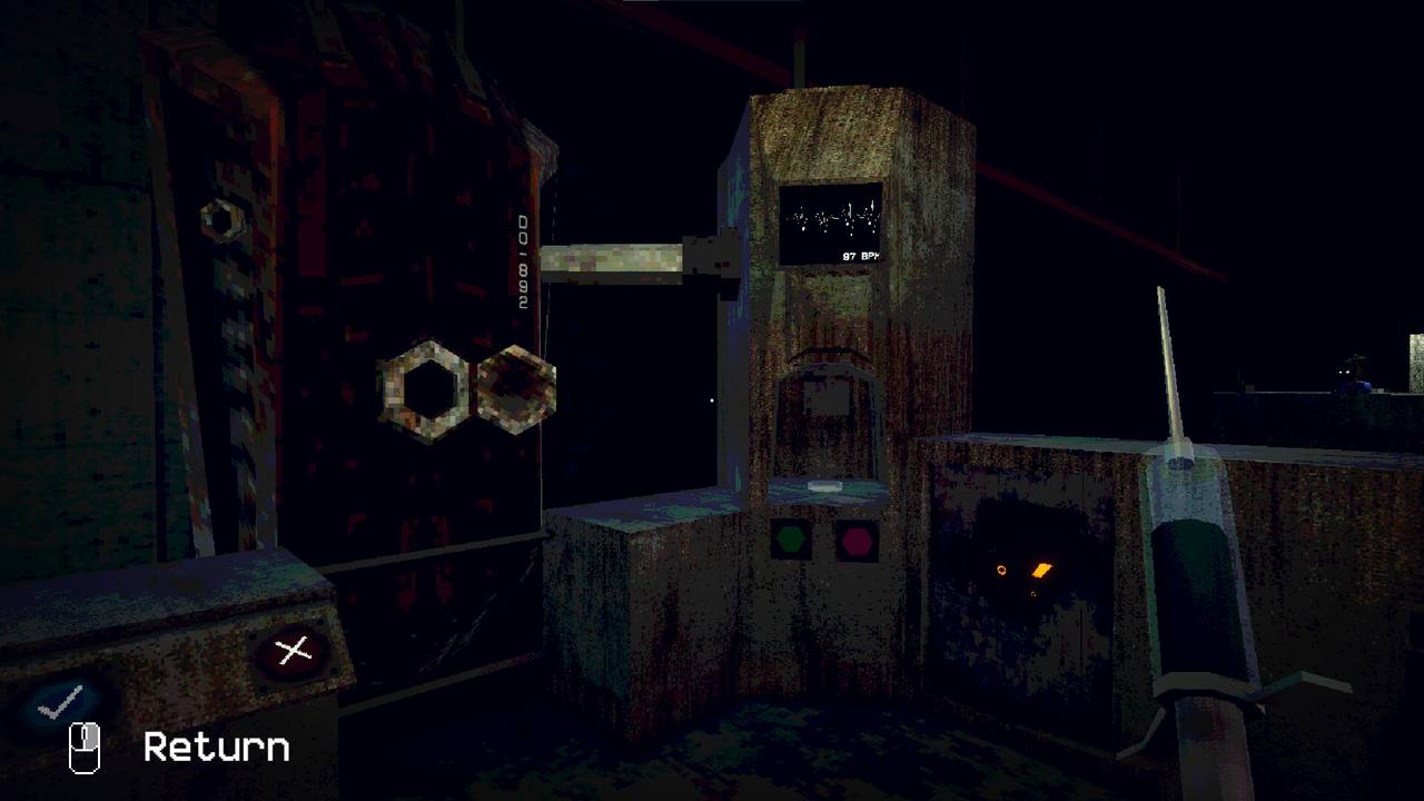 A locked door console in HR: Human Remains — check, cross and the binary plate 00101000